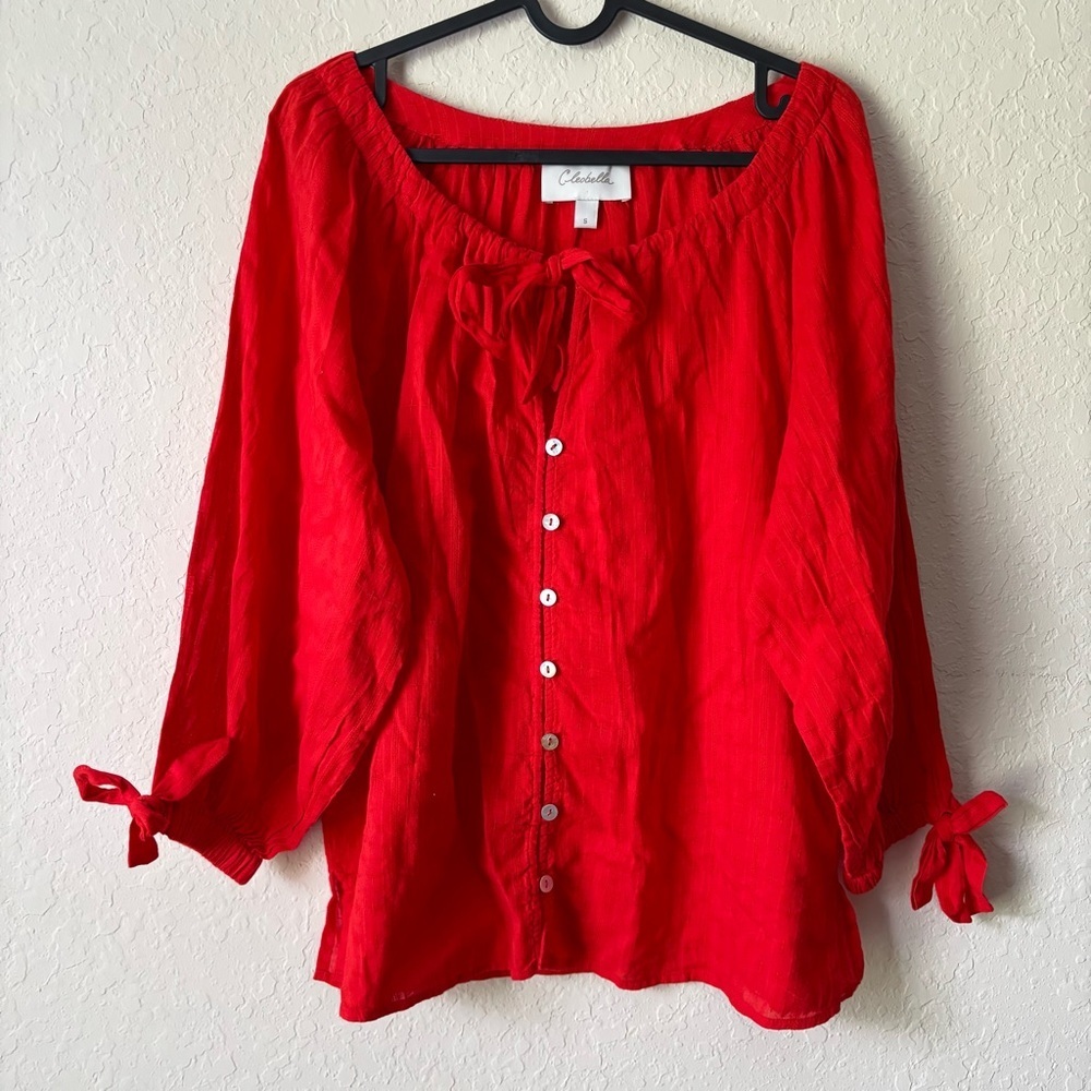 Cleobella | Women's Boho Flowy 100% Organic Cotton Rylan Top Size Small Red - Picture 5 of 12